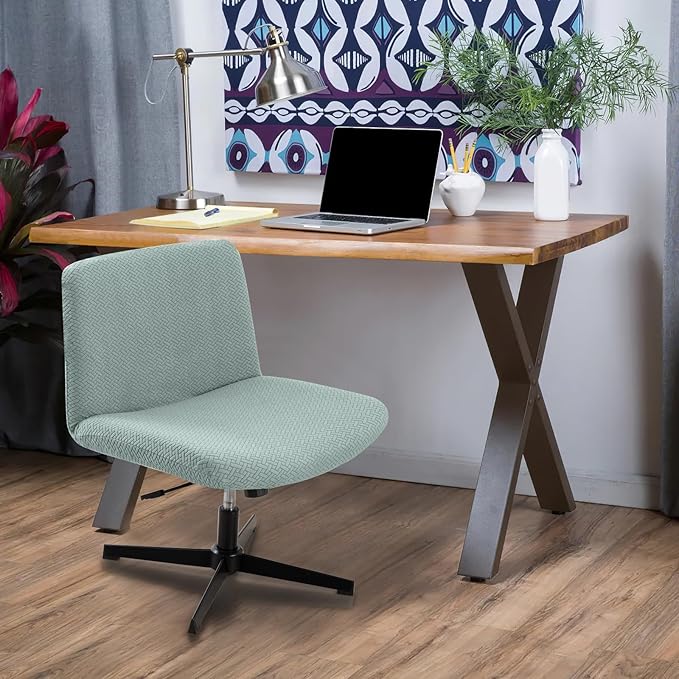 Fuloon Criss Cross Chair Cover, Waterproof, Stretchable, Solid Jacquard, Suited for Armless/Office/Desk/Mid Back Wide Seat/Computer/Task/Vanity/Accent Chair (T -Shaped Jacquard, Green)