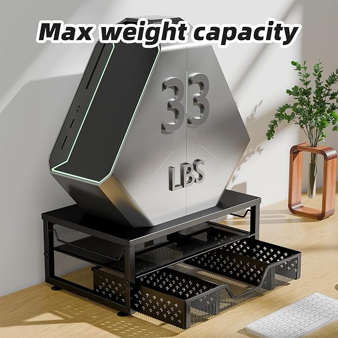 Simple Trending 2-Tier Computer Monitor Stand Riser with Drawer, Desk Organizer for Home Office, Black