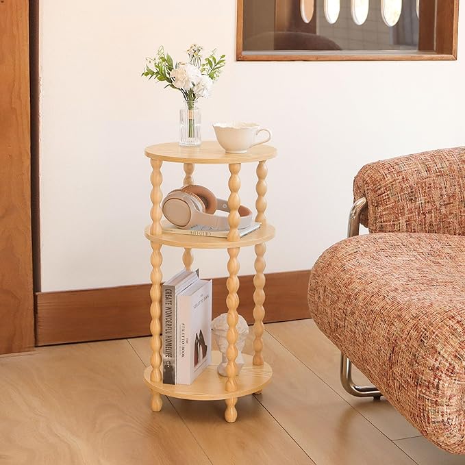 AWASEN Small End Table, 3-Tier Round Side Table for Small Spaces, Round Accent Table Nightstand for Bedroom, Living Room, Office, Natural