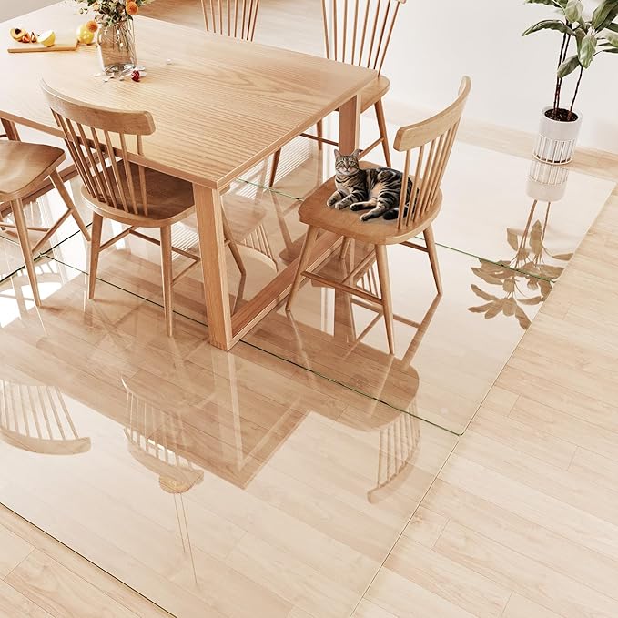 Tempered Glass Chair Mat 80"x40" – Ultra-Clear Office Chair Mat for Hardwood Floors & Low-Pile Carpets – Heavy-Duty 0.2" Scratch-Resistant Surface with Non-Slip Pads – Supports 1,000 lbs