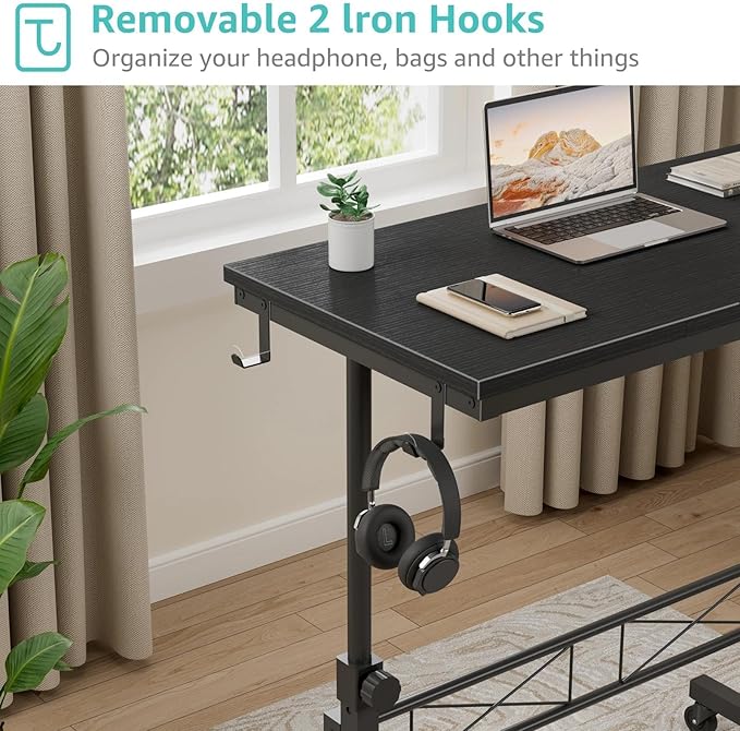 WINAZ Small Portable Rolling Standing Desk - 32 Inch Adjustable Height Mobile Teacher Podium on Wheels for Classroom, Stand Up Desks for Treadmill Walking Pad, Couch Sofa Side Laptop Table, Black