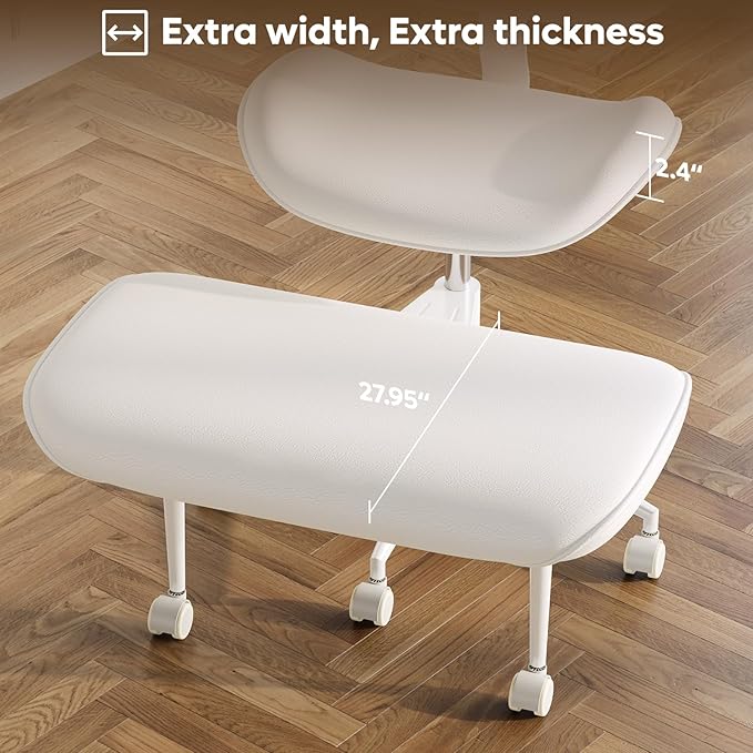 Pinmoco Upgraded Cross Legged Office Chair with Wheels, ADHD Chair for Adults, Wider Height Adjustable Backrest and Seat, Meditation Chair, Ergonomic & Yoga Office Chair, PU Leather, Beige, White