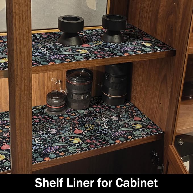 Shelf Drawer Liners,16IN x 10FT Non Adhesive and Strong Non-Slip,Colorful Cabinet Drawer Shelf Liners for Kitchen Wire Fridge, Waterproof Cabinet Liner,Easy to Clean,Black