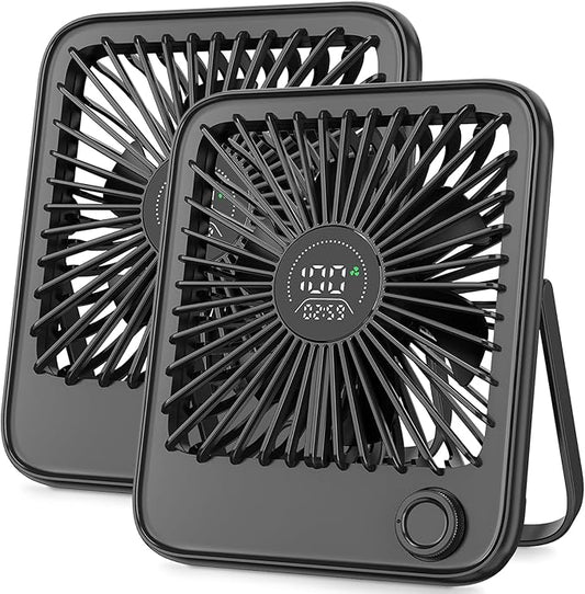Ouddy Mode 2 Pack Small Desk Fan, Rechargeable Quiet Portable Travel Fan with 100 Wind Speeds Digital Display Black Personal Fans for Office Bedroom Home Outdoor