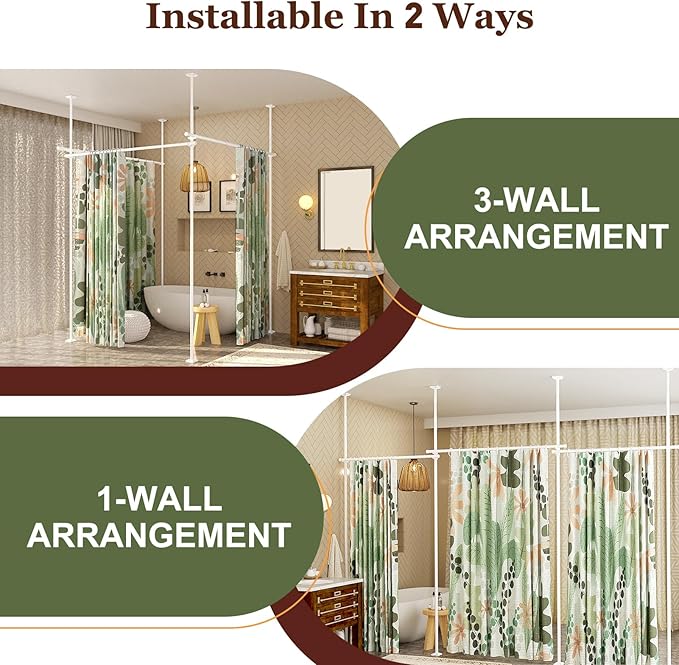 Goovilla Room Divider for Room Separation, Tension Curtain Rods No Drilling, 4-10ft(H) 28-171inch(W) Adjustable Temporary Privacy Wall Divider, Heavy Duty Freestanding Space Partition Separator, White