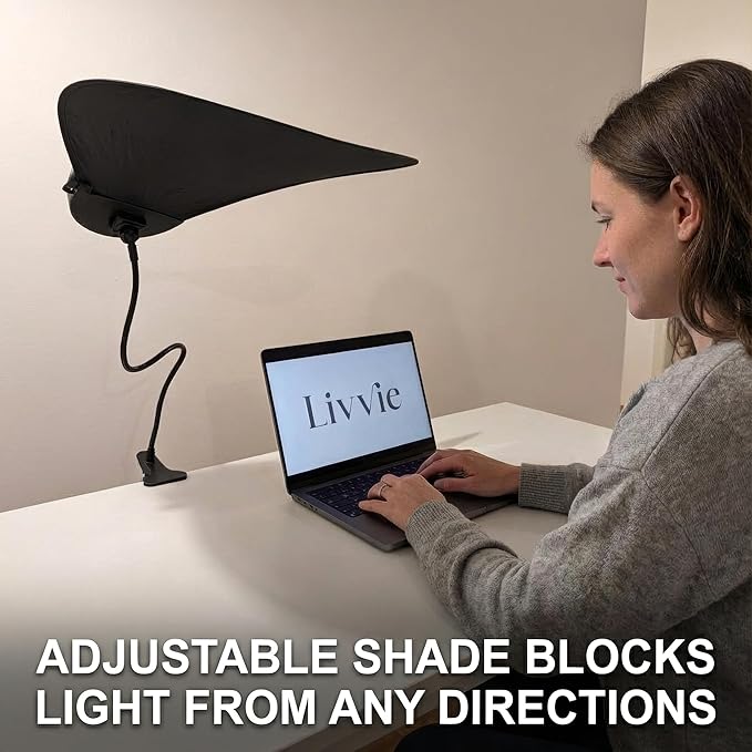 Livvie Cubicle Shade & Laptop Sun Shade for Working Outside — Adjustable Desk Shade Blocks Overhead Fluorescent Light & Window Glare — Foldable Cubicle Light Blocker for Light-Sensitive Workers