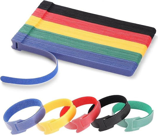 200 PCS 8 Inches Reusable Cable Ties | Adjustable Cord Wraps, Cable Straps | Hook & Loop Cord Organizer, Cable Management | 5 Colors