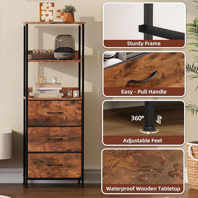 Somdot 5 Tier Bookshelf with Drawer, Tall Bookcase with Shelves, Bookshelf Desktop Organizer, Display Standing Shelf Units for Living Room, Bedroom, Study Room,Wood Grain Print