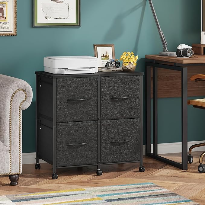 HIGDBFE 4 Drawer Lateral File Cabinet, Mobile Filing Cabinet for Large Printer, Home Office Functional Office Storage Cabinet & Printer Stand, Fits Letter/A4, Black