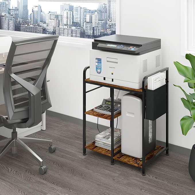 Sedegn Home Printer Stand with Charging Station, 24x18 Inches Stands for Large Printer, Printer Shredder Stand with Storage for Home Office, Table for Fax Machine/PC Tower (Rustic Brown)
