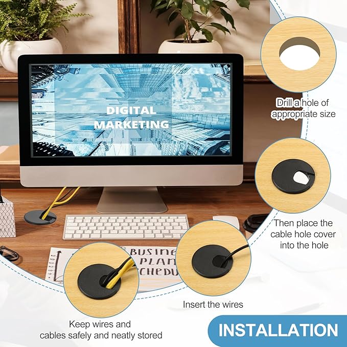 PATIKIL Desk Grommet 2", 4 Pcs Plastic Desk Hole Cover Cable Grommet Cord Hole Cover Table Wire Organizer for Home Office Wires Cables Through The Countertop, White