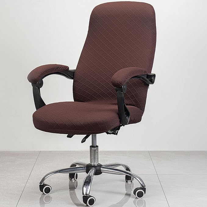 Melaluxe Office Chair Cover with Armrest Covers， Universal Stretch Desk Chair Cover, Computer Chair Slipcovers (Size: L) - Dark Coffee
