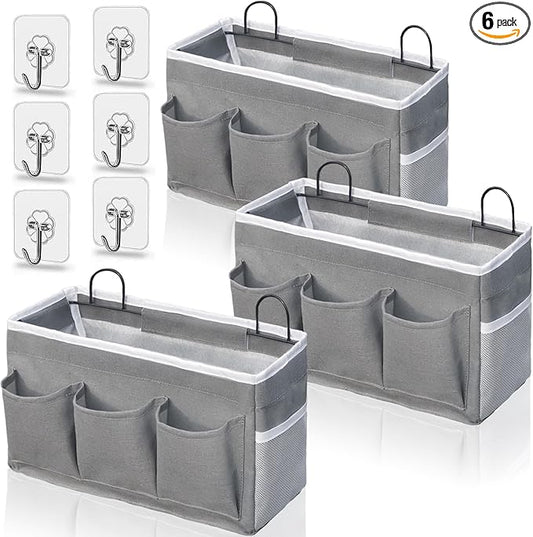 Kanrichu 2pcs 3-pockets Large Wall Hanging Organizer Bag, Linen Fabric Door Hanging Storage Baskets with Pockets, Waterproof Bin for Kitchen, Bedroom, Office, RV Camper (Gray-3pcs)