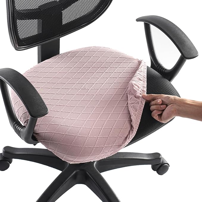 Stretch Jacquard Office Chair Cover, Removable Washable Desk Chair Cover, Anti-dust Seat Cushion Protectors - Pink Red