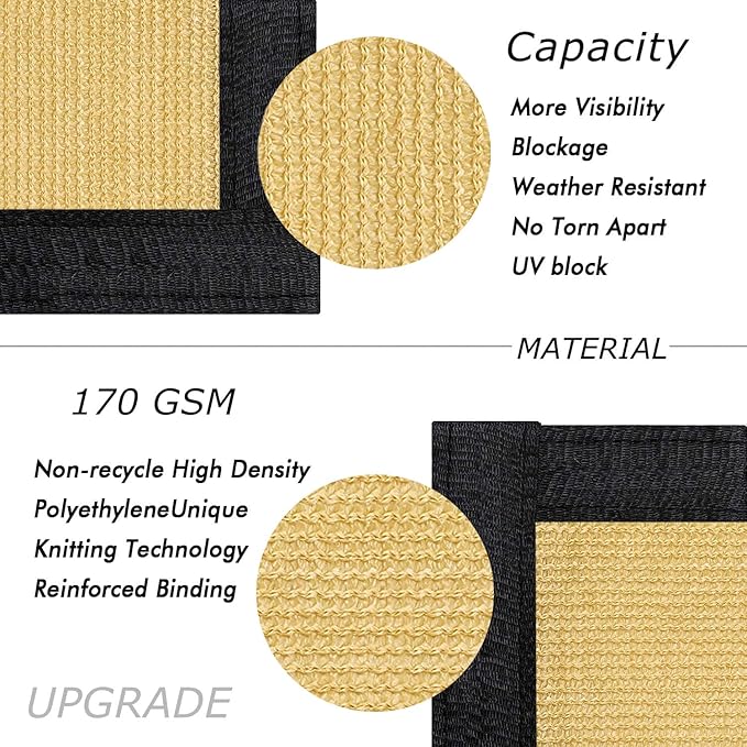 UPGRADE Privacy Fence Screen 5'x16' Sand Outdoor 90% Visibility Blockage 170 GSM Mesh Shade Cover Panels for Backyard,Balcony,Home Decoration with Zip Ties,Customized Avaliable