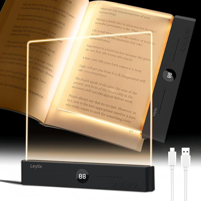 XL LED Reading Book Light Page, Eye-Caring Dimmable Lights for Books in Bed, 3 Color & Stepless Dimmable, USB Portable Flat Panel Lamp Page, Night Light for Kids & Adults (Matte Black)