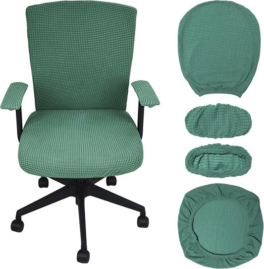 Office Chair Covers 4 Pcs Stretchable Computer Chair Cover Desk Accessories Office Supplies Armrest Seat Slipcovers Desk Decor (Pine Green)