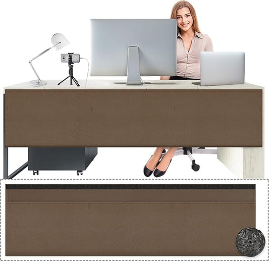 60" Under Desk Privacy Panel Brown Self-Adhesive Modesty Panel for Cord Organizer Pockets and Desk Skirt for Home Office or Standing Workstation (60" Brown)