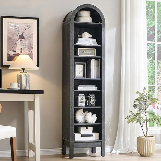 IFGET 71" Tall Arched Bookshelf, 8 Tiers Arch Bookcase with Storage, Modern Farmhouse Book Shelf with Adjustable Shelves, Wood Bookshelf w/Open Display Shelves for Living Room, Office (Dark Grey)