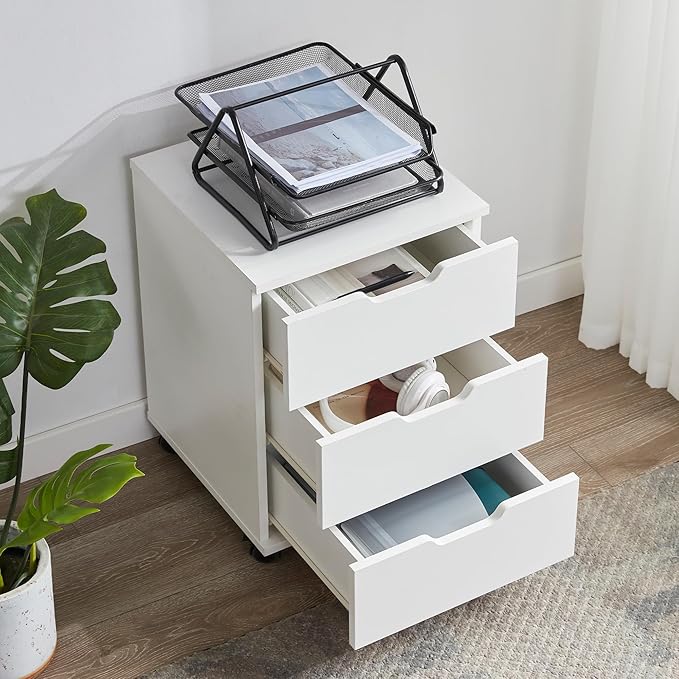 Farini 3-Drawer Under Desk Wooden File Storage Cabinet with Lockable Caster for Home Office,White,Fully Assembly