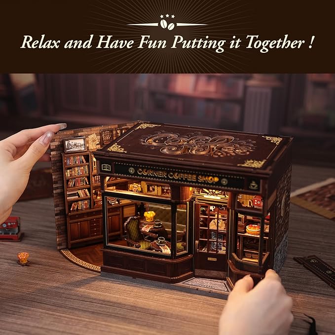 CUTEBEE Book Nook Kit, DIY Miniature Dollhouse Kits for Adult and Teens, 3D Wooden Puzzle, Mini Booknook Tiny House Model Building Kit, Decorative Bookend with LED, Craft Gifts for Family, Friends