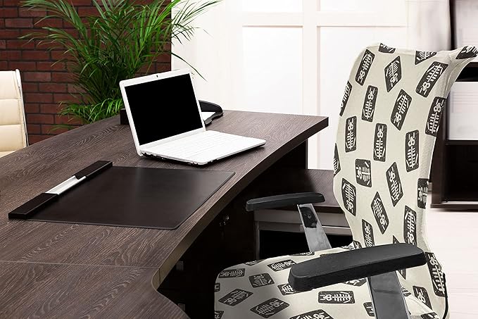 Ambesonne Cartoon Office Chair Cover, Xray Part of an Abstract Skeleton Image in Repetitive Grunge Pattern, Stretchable Decorative Universal Size High Back Printed Slipcover, Ivory Charcoal