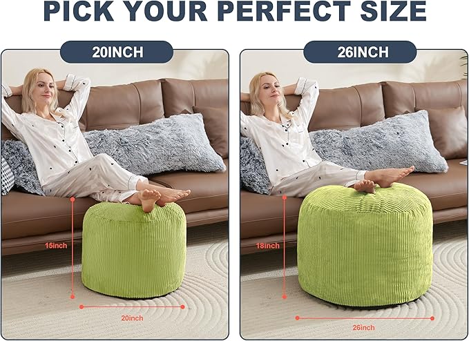 WSOFRLAC Pouf Ottoman Foot Stools Ottoman with Foam Small Corduroy Ottomans for Living Room Ottomans Pouf 20x15 Floor Poufs Foot Rest for Office Chair Sage Green Foot Stool Small