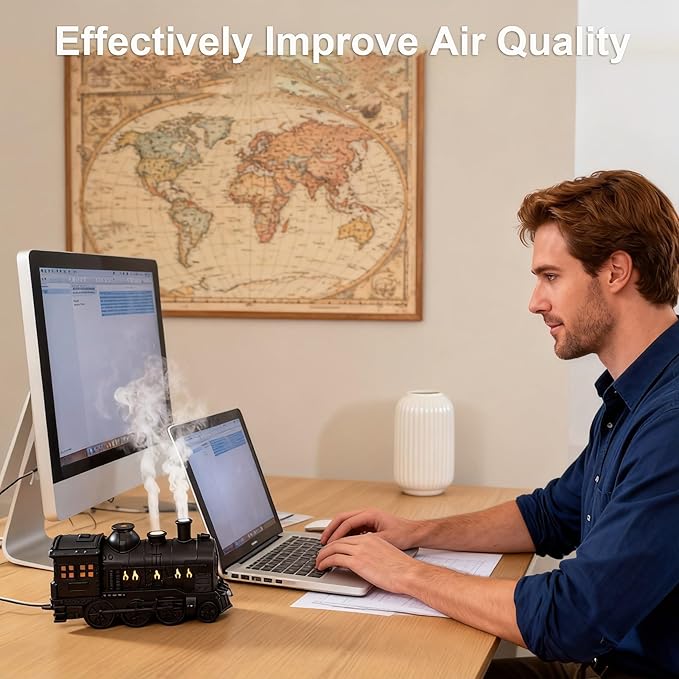Mother's Day Train Humidifier 300ml, Dual Mist Outlets Cool Mist Diffuser with 2/8H Timer, for Aromatherapy & Air Humidity, Desktop Decor(Black)