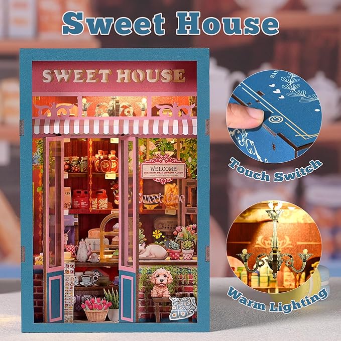 Book Nook Kit, Book Nook Kits for Adults DIY Booknook Model Build, DIY 3D Wooden Puzzle Bookend Booknook Bookshelf Insert Miniature Dollhouse Kit for Home Decoration
