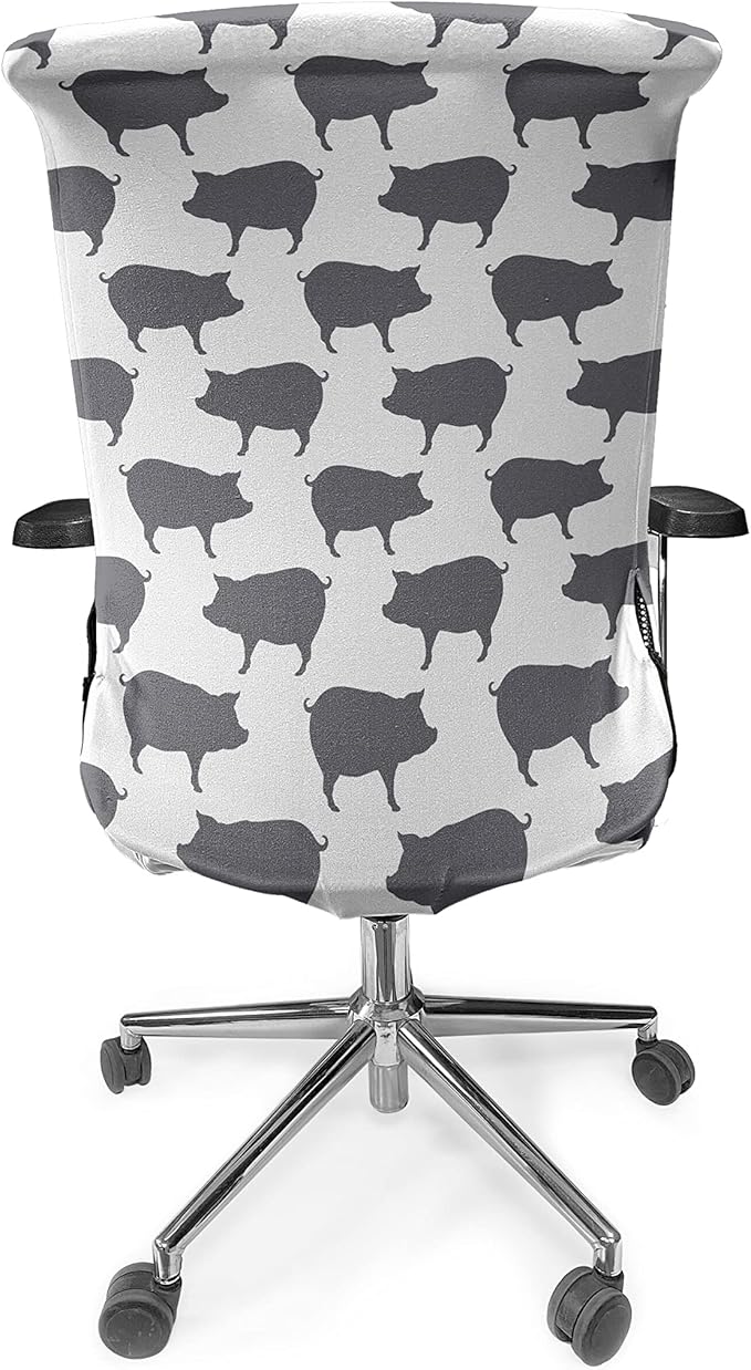 Ambesonne Pig Office Chair Cover, Continuous Pig Animal Silhouette Pattern Domestic Mammal Husbandry Concept, Stretchable Decorative Universal Size High Back Printed Slipcover, Grey and White