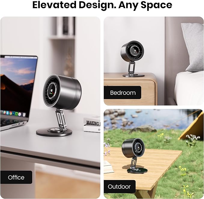 Titanium Alloy USB Desk Fan, Foldable 3D Airflow Desk Air Circulator, 23dB Quiet BLDC Motor,10 Speeds with LED Display for Home, Office & Outdoor