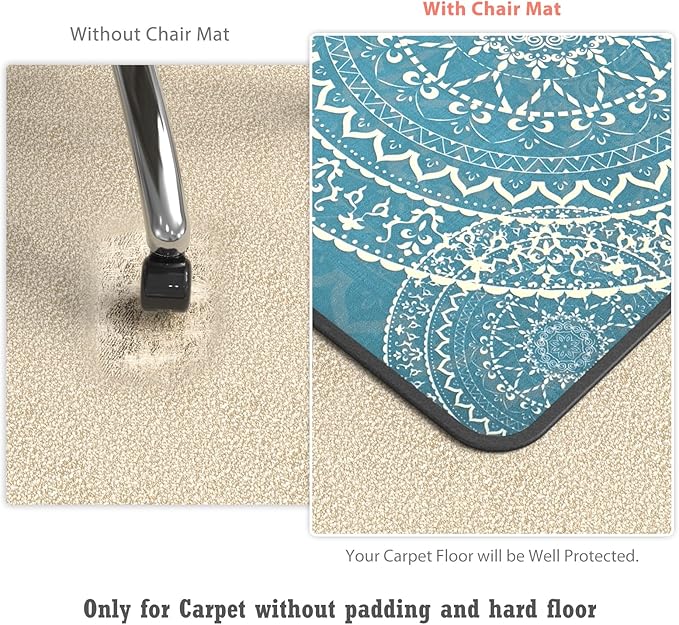 Heavy Duty Office Chair Mat for Carpet and Hardwood Floor Bohemian Desk Chair Mat Rug 36'' x 48'' Jacquard Woven Surface Floor mats for Office Home