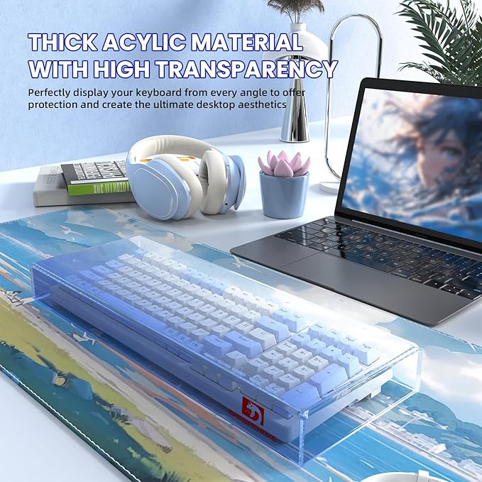 ZIYOU LANG KC04 Acrylic Clear Transparent Keyboard Cover(17.4*6.5*1.89’’) with Dustproof Waterproof Anti-hit Anti-cat Protective Case for Compact Layout 94/96/98Key Mechanical Gaming Keyboard(Blue)