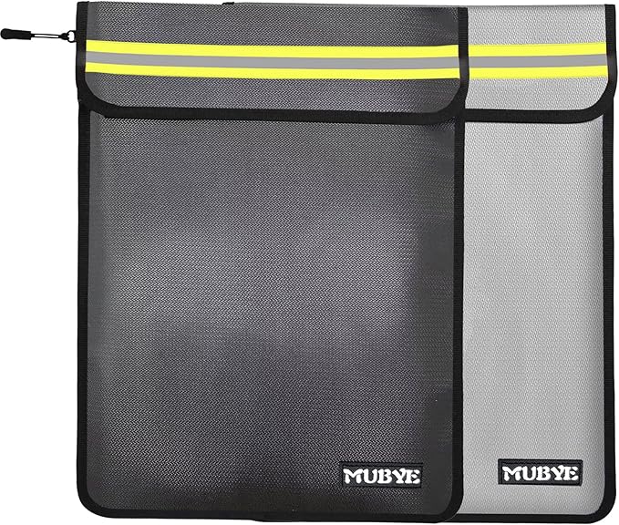 Fireproof Waterproof Money Document Bag - 15"x 11" Safe Zipper Bags with Reflective Strip, Fire & Water Proof Storage Organizer Pouch for Important Documents Holder,File,Cash,Passport(Black+Gray)
