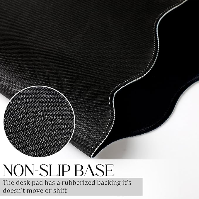 Hahafelt Scalloped Desk Mat Large Scalloped Piping Cute Desk Mat Aesthetic Preppy Table Pad Large Nonslip Pad with Edge Stitching Waterproof Gaming(Black,23.6 x 13.8 Inches)