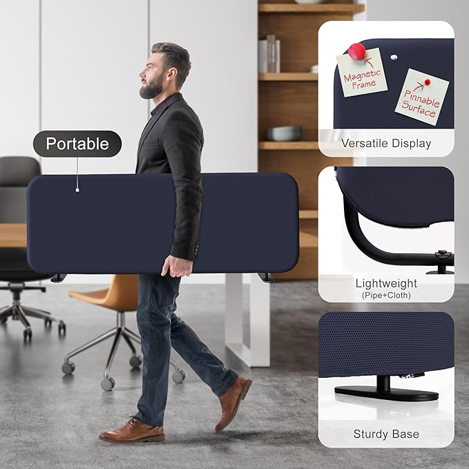 DECOLAB Desk Divider, Portable Privacy Panel for Office, Classroom, Freestanding, Scratch-Resistant, 48"x18", Cobalt