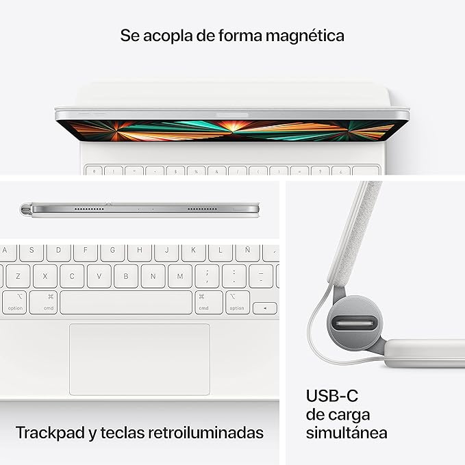 Apple Magic Keyboard: iPad Keyboard case for iPad Pro 11-inch (1st, 2nd, 3rd, 4th gen) and iPad Air (4th, 5th gen, and M2), Great Typing Experience, Built-in trackpad, Spanish - White