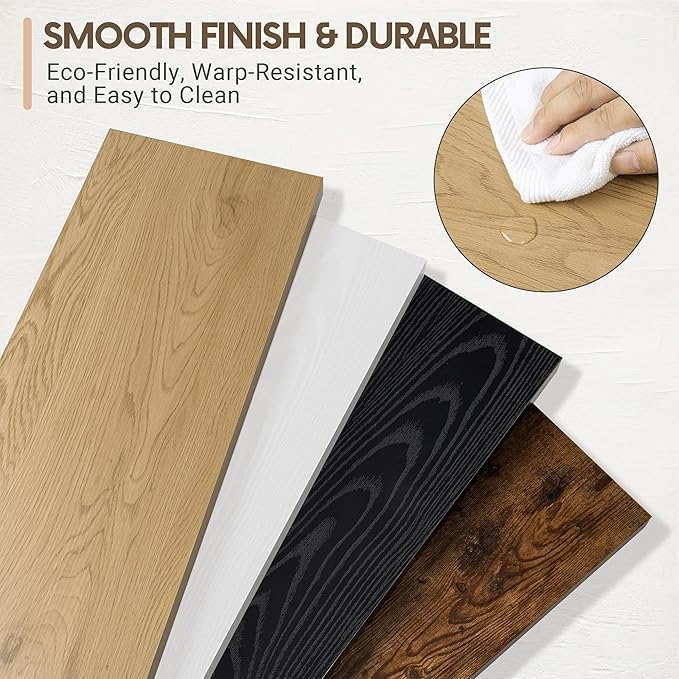 Vivelove 10" Deep Floating Shelves Over Toilet, 24" Wall Shelves for Bathroom Bedroom Kitchen Living Room Laundry Room, Modern Rustic Shelves for Home Decor, 24"x10.2"x1.5", Set of 2, Oak