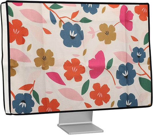 kwmobile Dust Cover for 31-32" monitor - Linen Monitor Protector with Design - Colorful Flowers Dark Pink/Dark Blue/Cream