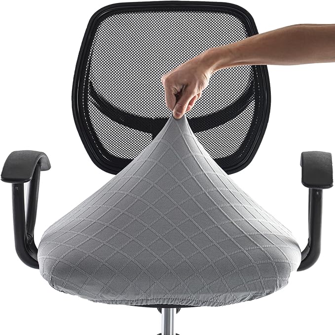 Stretch Jacquard Office Chair Cover, Removable Washable Desk Chair Cover, Anti-dust Seat Cushion Protectors - Grey
