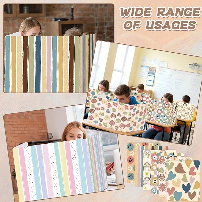 gisgfim 36 Pack Privacy Shields for Student Boho Rainbow Desk Dividers Durable Privacy Folders Testing Dividers Shield Study Boards Panel Partition for Classroom Teacher Back to School Supplies