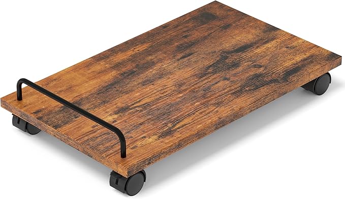 Akxomel Mobile CPU Stand, Computer Tower Stand with 4 Caster Wheels, Under Desk PC Cart for Floor, Industrial PC Tower Holder for Carpet, for Office, Rustic Brown