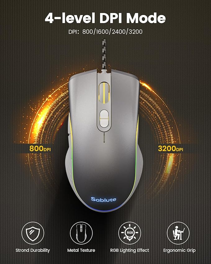 SABLUTE Wired Gaming Keyboard and Mouse, RGB Backlit Mechanical Feel PC Gaming Keyboard with Multimedia Knob & Anti-Ghosting Ergonomic Premium Leather Wrist Rest for Game (White)