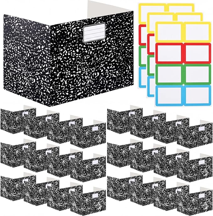 Sabary 24 Pack Privacy Folders for Students Desk Dividers Testing Dividers Standard School Privacy Coated Cardboard for Classroom Teacher Supplies Keep Eyes from Roving(Marble,Black)