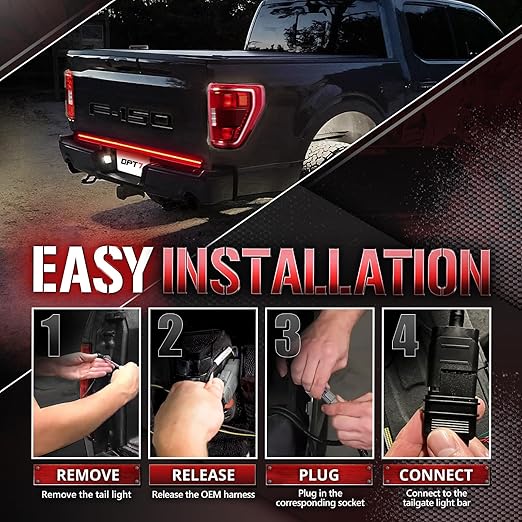 OPT7 Easy Connect Tailgate Light Bar Harness for 2021-2023 F150 with Halogen Factory Tail Lights + Blind Spot Monitors – Fits 21-23 F-150 XL/XLT/Tremor with BLIS/Backup Camera/Tow Assist Sensor