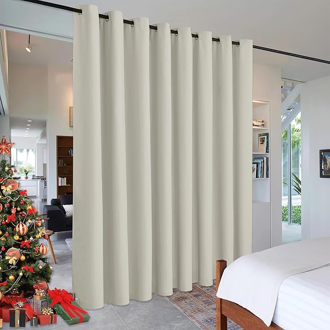 RYB HOME Blackout Office Room Divider Energy Efficient Furniture Protected Large Panel for Wall Space, Easy Hang on Rods or with Hooks for Dressing Room, Wide 15ft x Long 8ft, Natural, 1 Panel