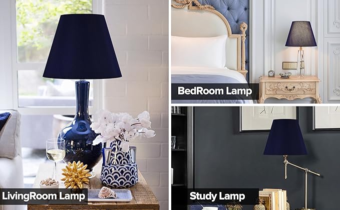 GOSO 5*9*6.4 inches (Spider) Blue Lamp Shades Set of 2 Small Drum,Bell Lampshade for Table Lamps Wall Mount ,Modern & Minimalism Lamp Shade Replacement, Natural Bamboo Faux Silk No Assembly Required