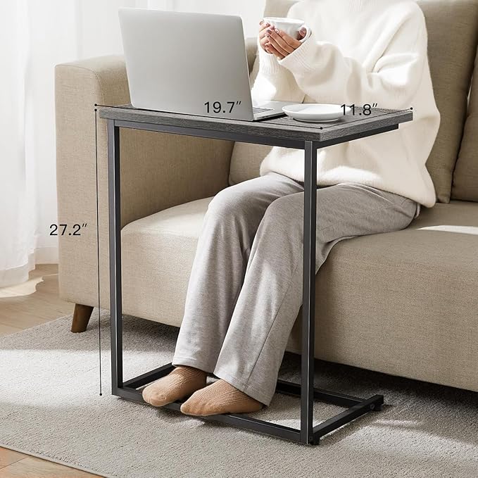 Pipishell C Shaped End Table 27 Inches High, Side Table for Couch Slide Under, Sofa Side Table for Living Room, Grey