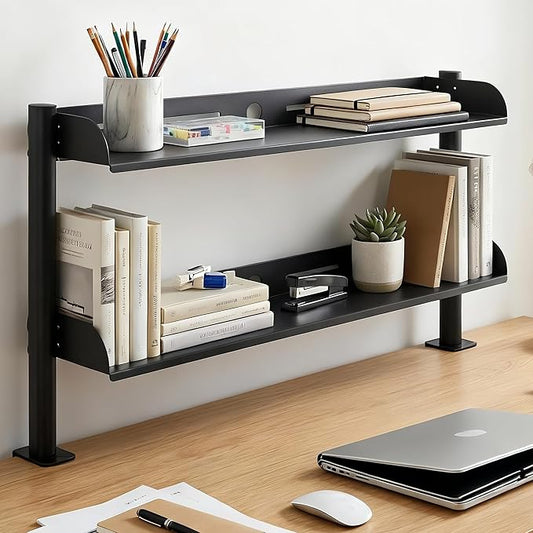 24-Inch Clamp On Desktop Shelf, 2-Tier Office Desk Organizer, Extended Compact Desk Shelf for Home Workspace, Study Room, and Gaming Accessories Storage