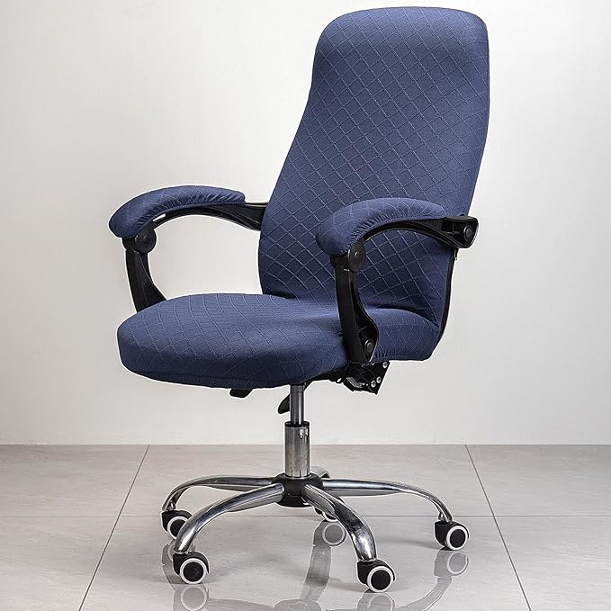 Melaluxe Office Chair Cover with Armrest Covers， Universal Stretch Desk Chair Cover, Computer Chair Slipcovers (Size: L) - Navy